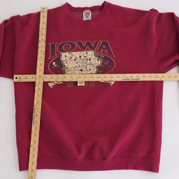 Vintage '90S Iowa The Hawkeye State Maroon Map Cotton Crewneck Sweater XL - Picture 3 of 10